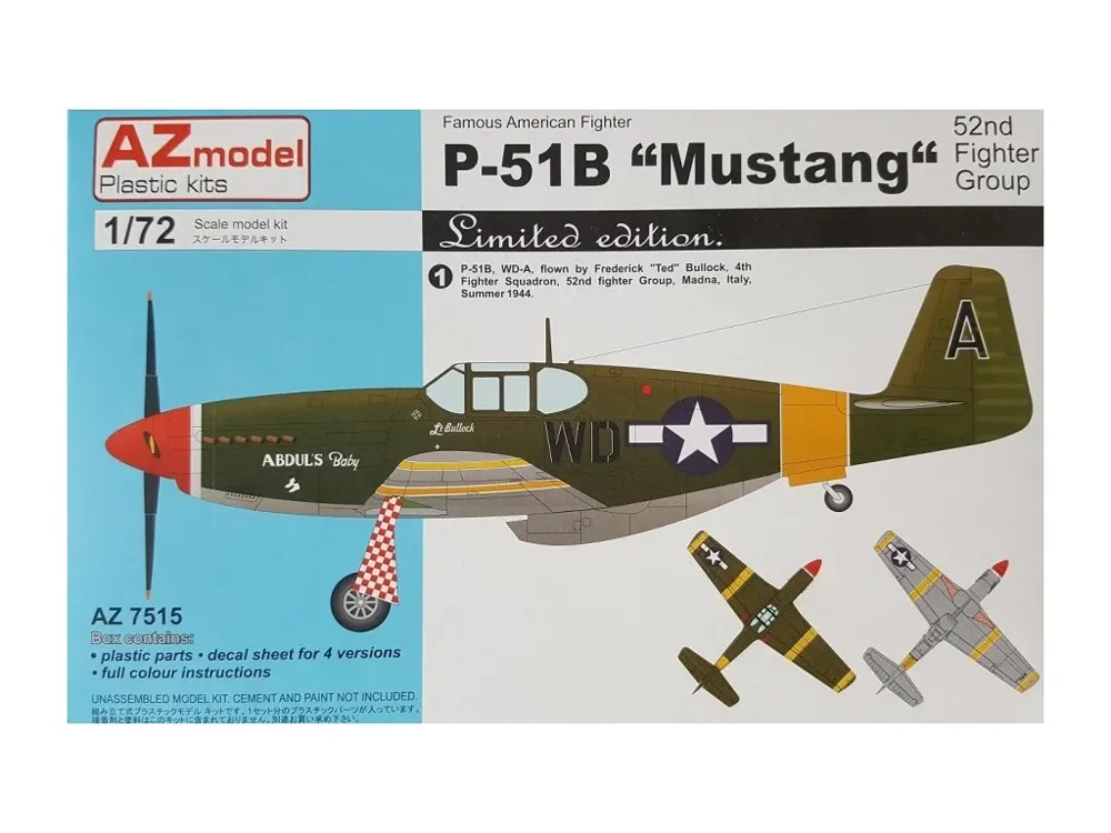 Krabice plastikové stavebnice AZ Model AZ7515 P-51B Mustang 52nd FG v měřítku 1/72