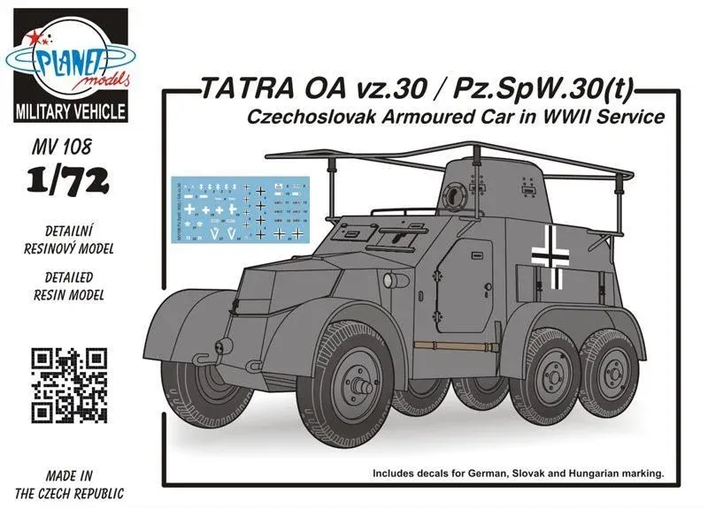 Resinová stavebnice CMK MV108 Tatra OA vz.30 / Pz.SpW.30(t) v měřítku 1/72