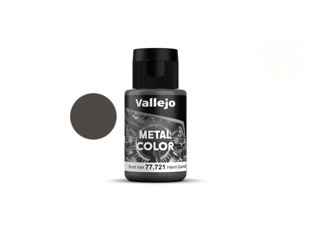 Lahvička akrylové metalické barvy Vallejo Metal Color 77721 opálené železo 32 ml