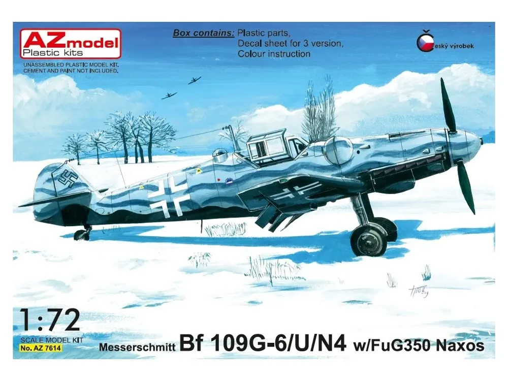 Krabice plastikové stavebnice AZ Model AZ7614 Bf 109G-6/U/N4 s FuG350 Naxos v měřítku 1/72