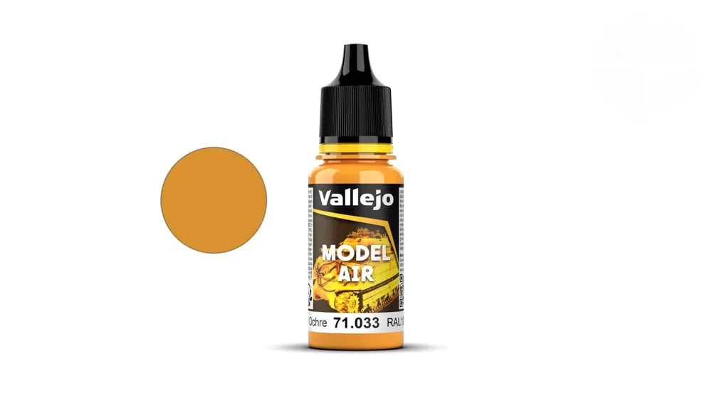 Lahvička akrylové barvy Vallejo Model Air 71033 okrová žlutá RAL 1006, 18 ml