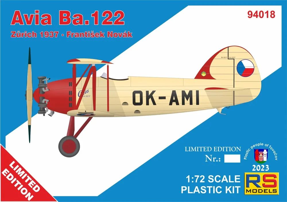 Krabice plastikové stavebnice RS Models 94018 Avia Ba.122 v měřítku 1/72