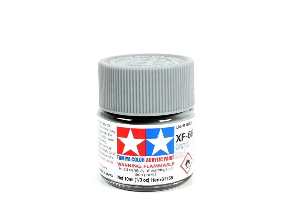 Skleněná lahvička akrylové barvy Tamiya Acrylic Mini XF-66 světle šedá matná 10 ml