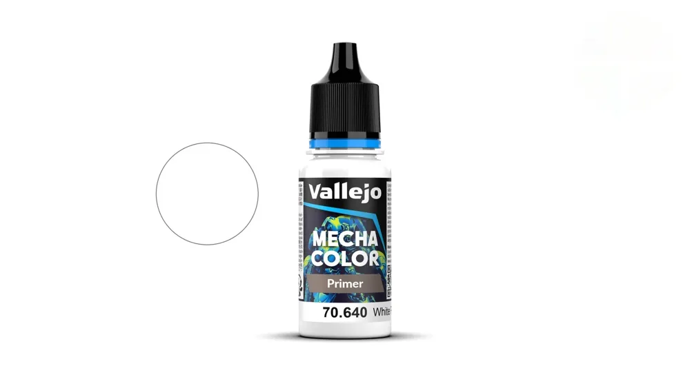Lahvička akrylového primeru Vallejo Mecha Color 70640 bílý primer White 18 ml