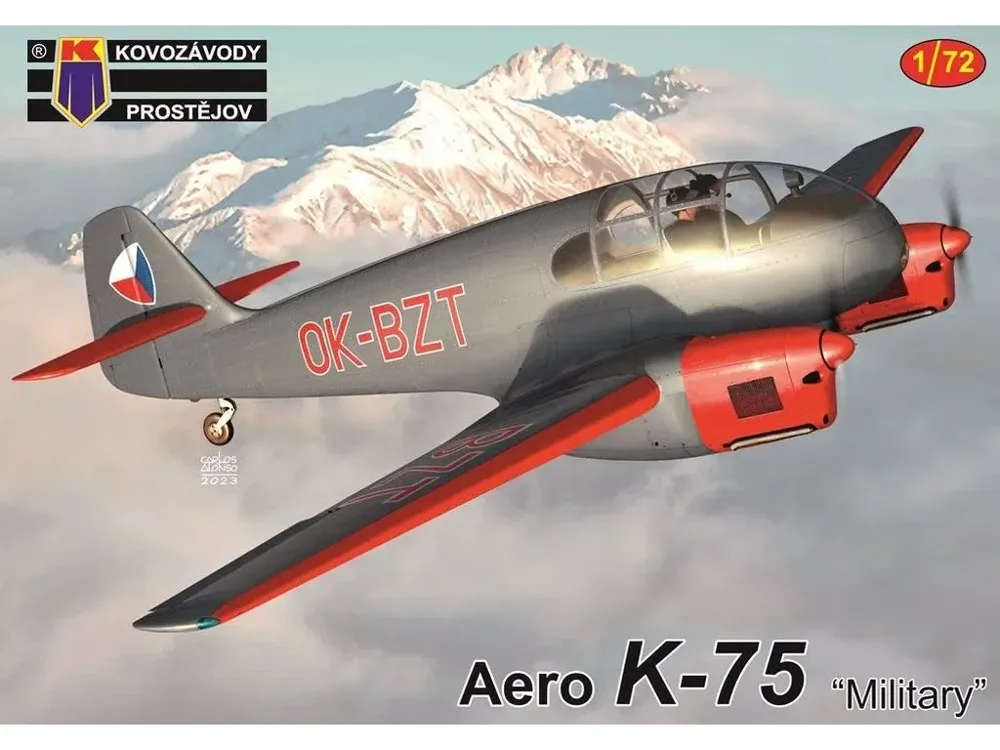 Krabice plastikového modelu Kovozávody Prostějov Aero K-75 Military v měřítku 1/72