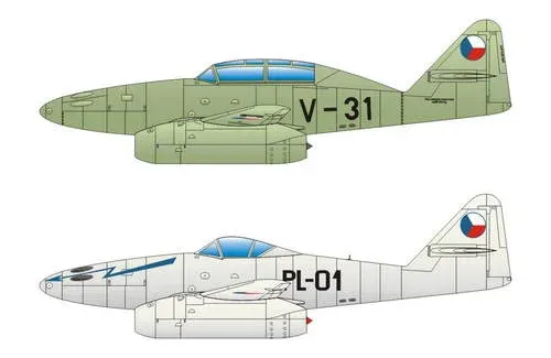 Arch obtisků CMK Q72177 v měřítku 1/72 pro československé S-92 a CS-92 (Me 262A/B)