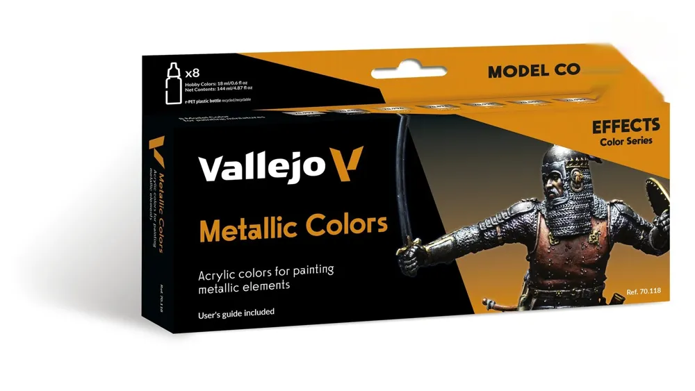 Sada akrylových barev Vallejo Model Color 70118 Metallic Colors Effects, 8 lahviček po 18 ml