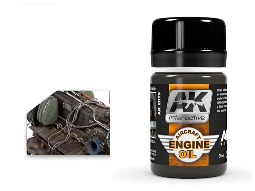 Lahvička AK Interactive AK2019 Enamel Air Weathering motorový olej pro letadla, 35 ml
