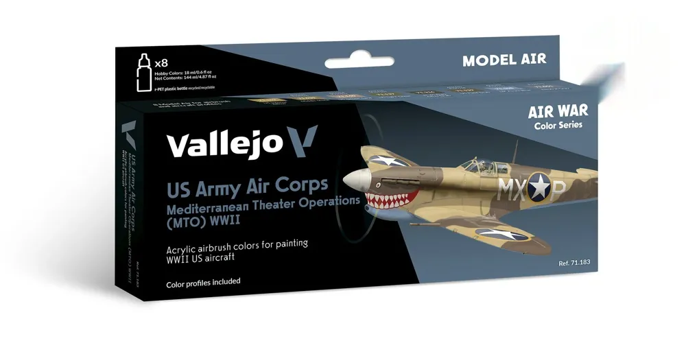 Sada akrylových barev Vallejo Model Air 71183 US Army Air Corps MTO WWII, 8 lahviček po 17 ml