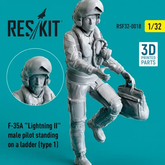 3D tištěná figurka Reskit RSF32-0018 pilot F-35A Lightning II na žebříku, měřítko 1/32