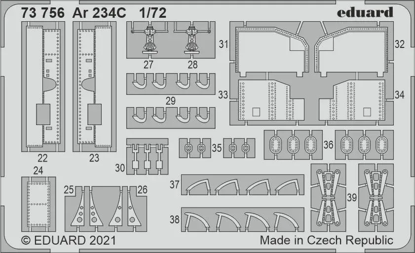 Fotoleptaná sada Eduard 73756 Ar 234C 1/72 s barevnými díly pro stavebnice Hobby 2000 a Dragon