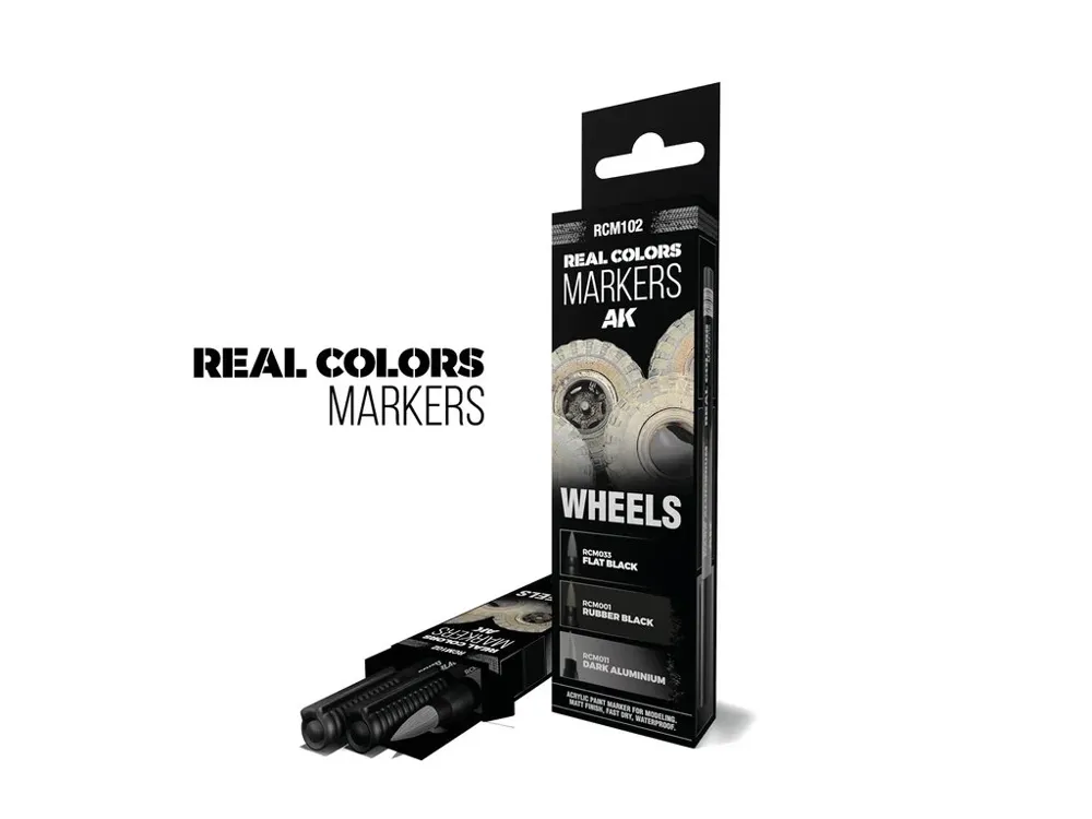 Sada tří popisovačů AK Interactive RC Markers RCM102 Wheels pro barvení kol modelů