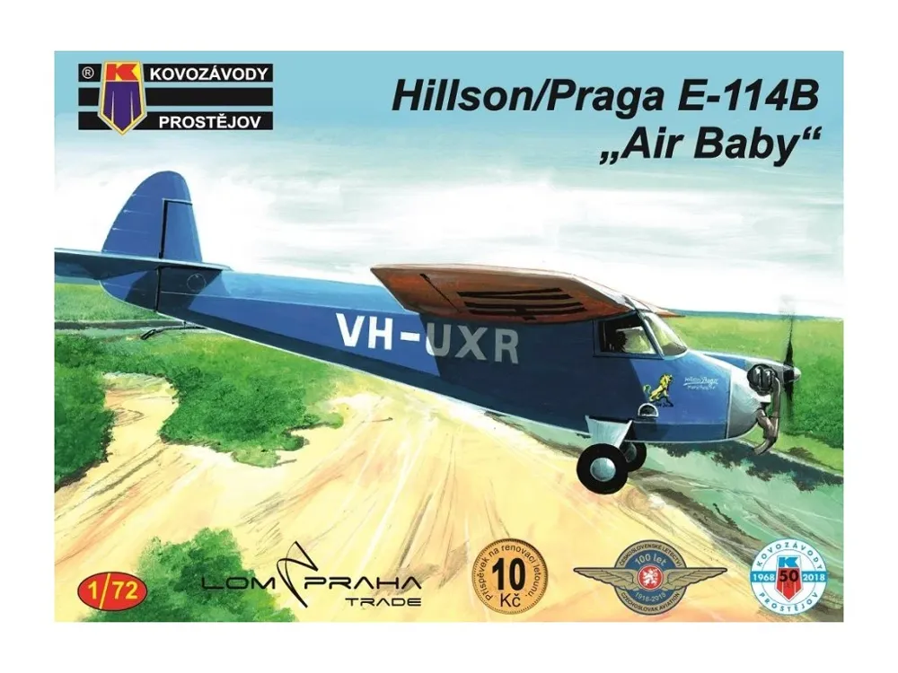 Krabice stavebnice Kovozávody Prostějov KPM0094 Hillson E-114B Air Baby v měřítku 1/72