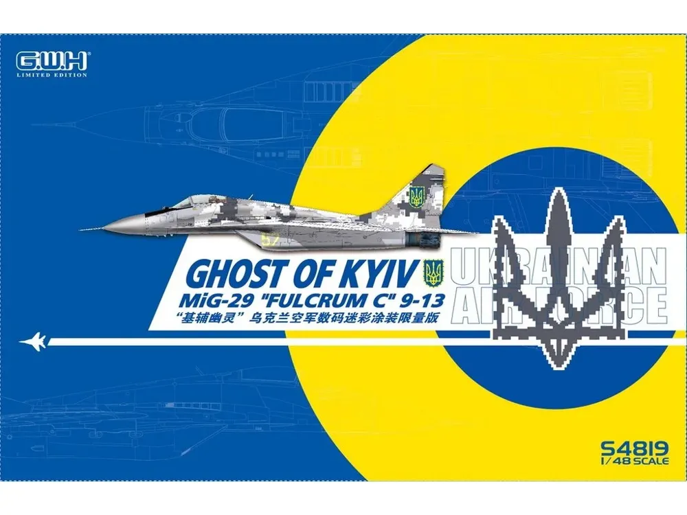 Krabice stavebnice Great Wall Hobby MiG-29 9-13 Ghost of Kyiv 1/48 v digitální kamufláži