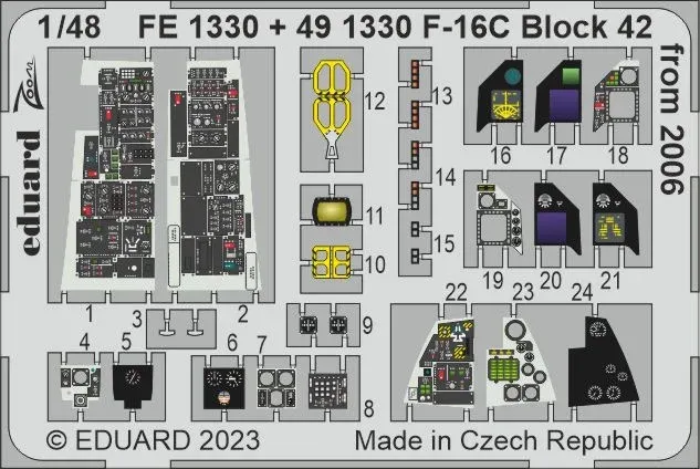Barevné fotolepty Eduard FE1330 Zoom pro F-16C Block 42 v měřítku 1/48, díly kokpitu