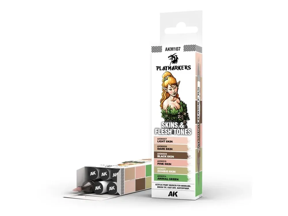 Sada akrylových fixů AK Interactive Playmarkers AKM107 odstíny kůže a pleti, 6 ks