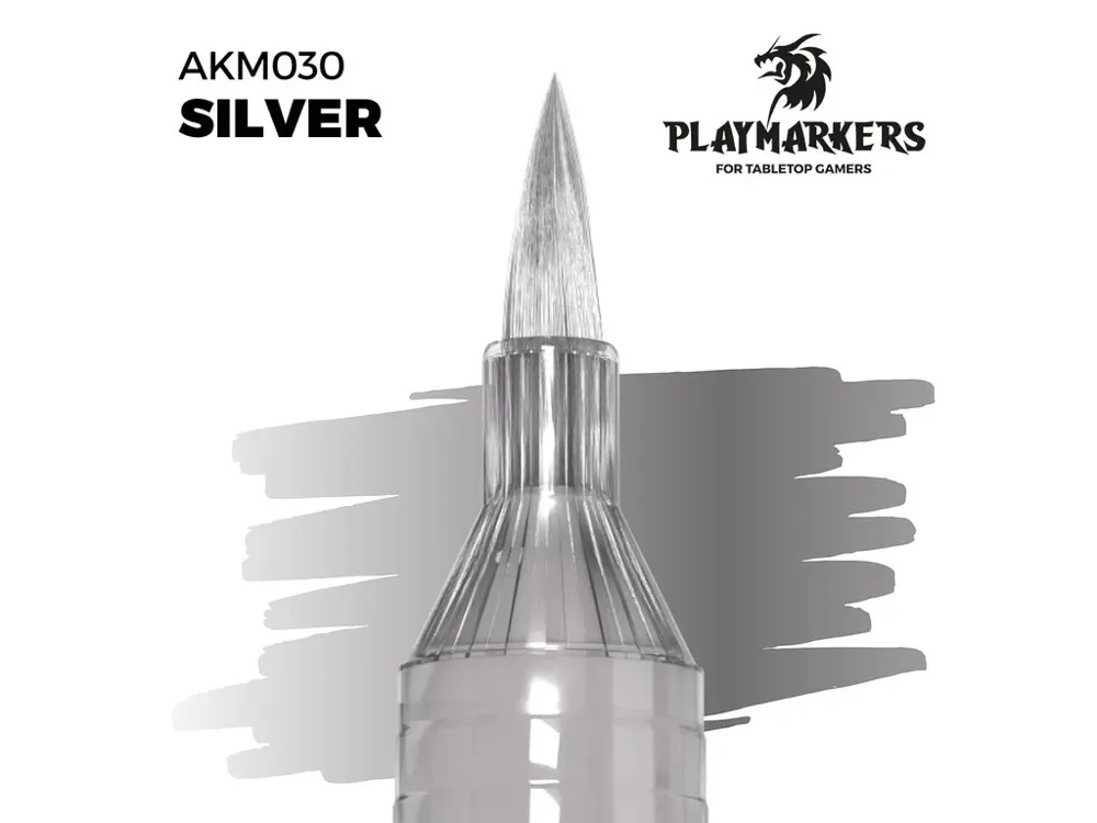 Akrylový fix AK Interactive Playmarker AKM030 stříbrná se štětcovým hrotem, 1 ks
