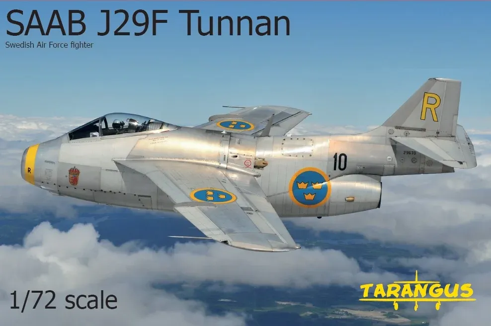 Krabice stavebnice Tarangus TA7206 Saab J 29F Tunnan v měřítku 1/72