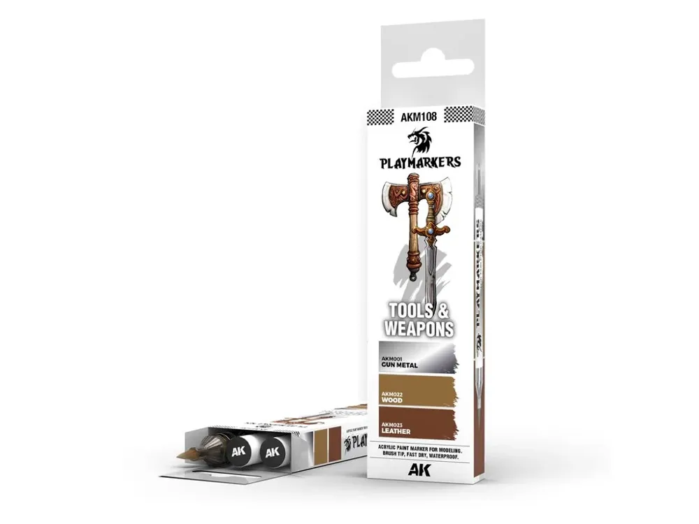 Sada tří akrylových fixů AK Interactive Playmarkers AKM108 nástroje a zbraně