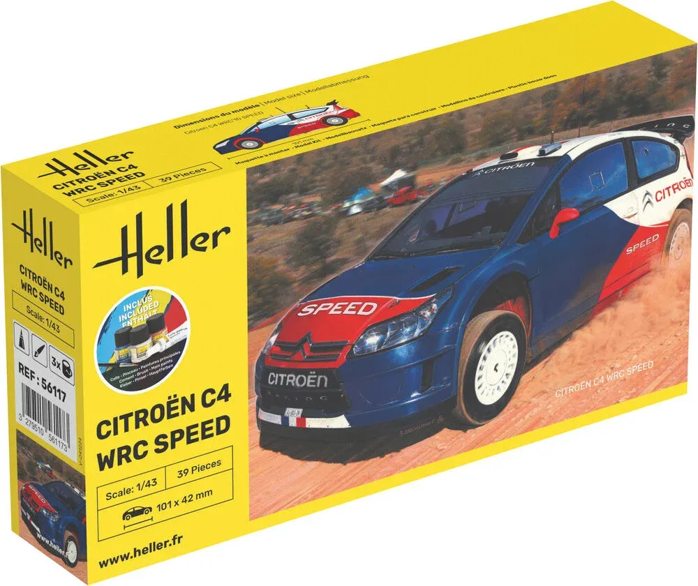 Krabice stavebnice Heller 56117 Starter Kit Citroën C4 WRC Speed v měřítku 1/43 s barvami a štětcem
