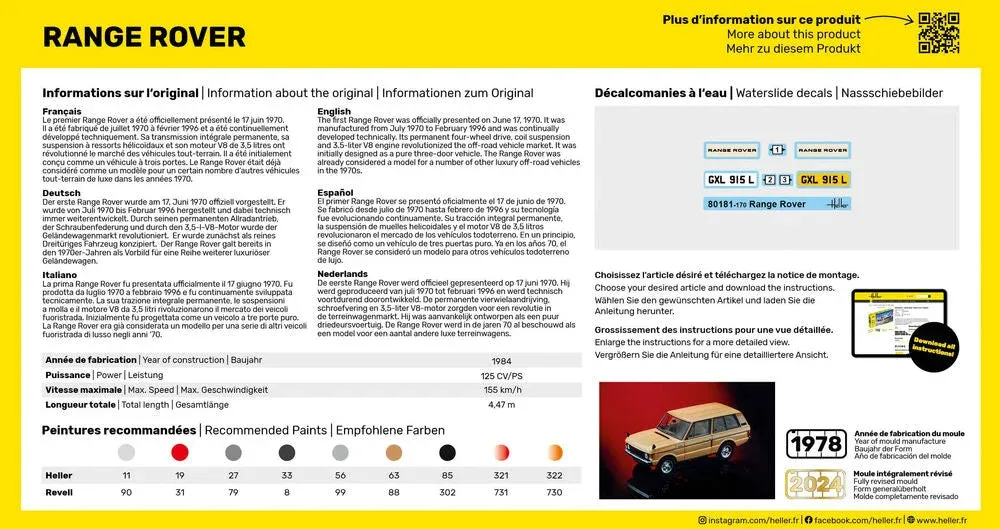 Krabice stavebnice Heller 56181 Range Rover Starter Kit v měřítku 1/43