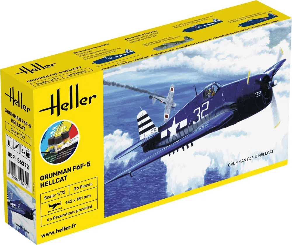 Krabice stavebnice Heller 56272 Starter Kit F6F Hellcat v měřítku 1/72 s barvami a štětcem