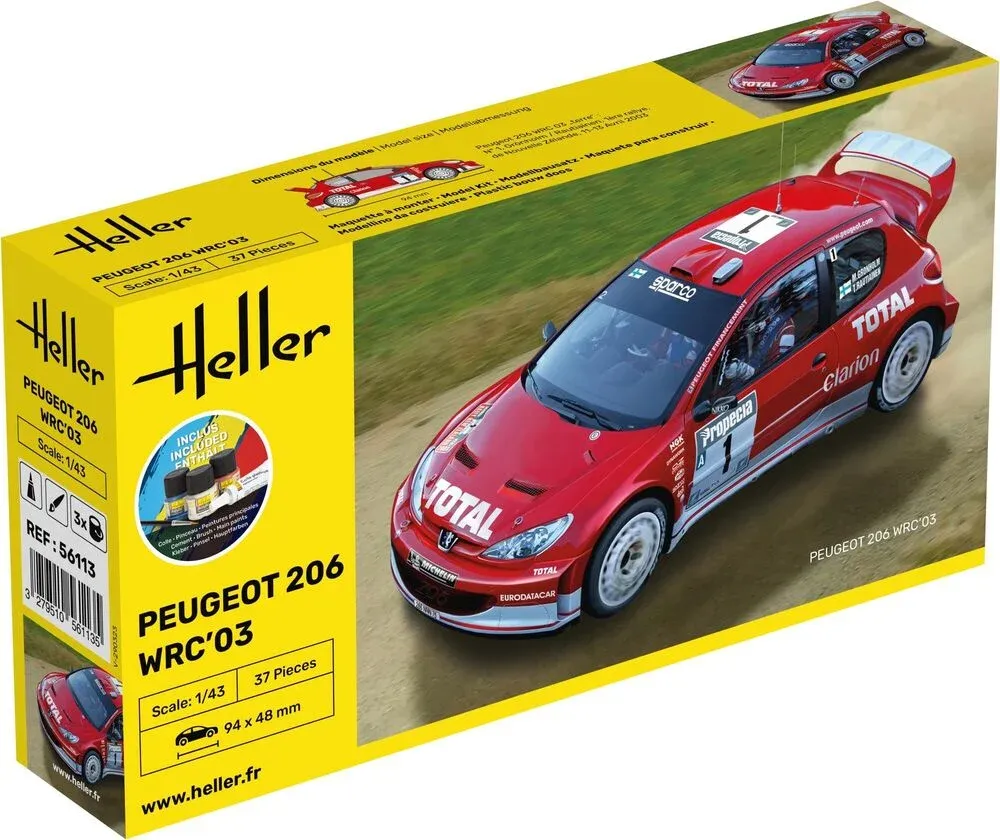 Krabice startovní sady Heller 56113 Starter Kit Peugeot 206 WRC '03 v měřítku 1/43