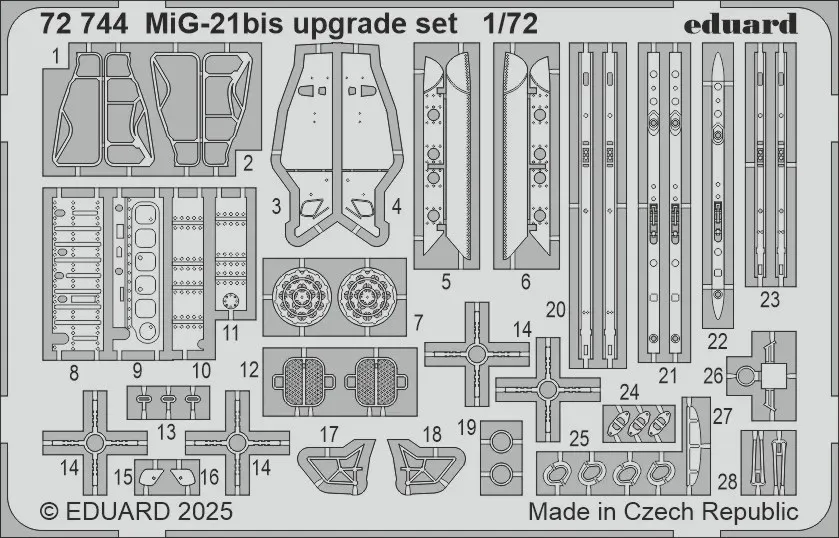 Fotoleptová sada Eduard 72744 MiG-21bis 1/72 s kovovými díly na plátku