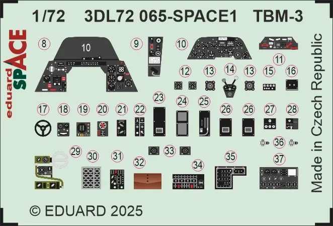 Detailní set Eduard SPACE 3DL72065 TBM-3 1/72 – 3D obtisky a ocelové leptané díly