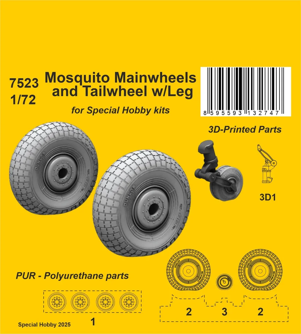 Resinová sada CMK 7523 kola podvozku Mosquito 1/72 pro stavebnice Special Hobby