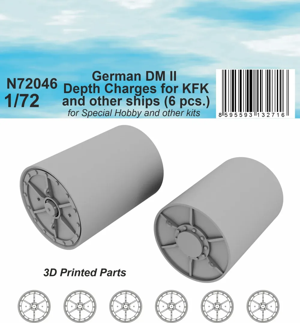Resinové 3D tištěné hlubinné bomby CMK N72046 DM II 1/72, sada 6 kusů