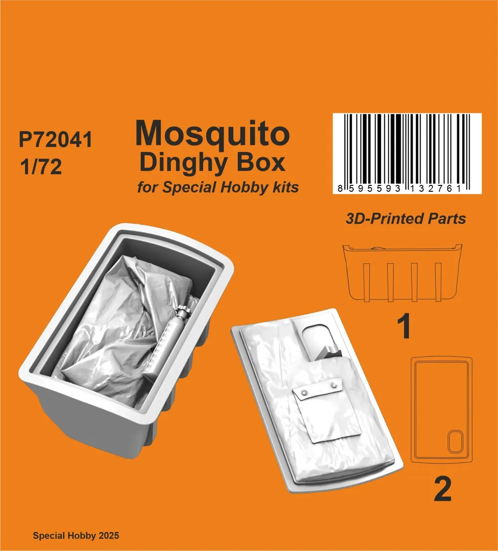 Resinový 3D tištěný díl CMK P72041 Mosquito Dinghy Box v měřítku 1/72