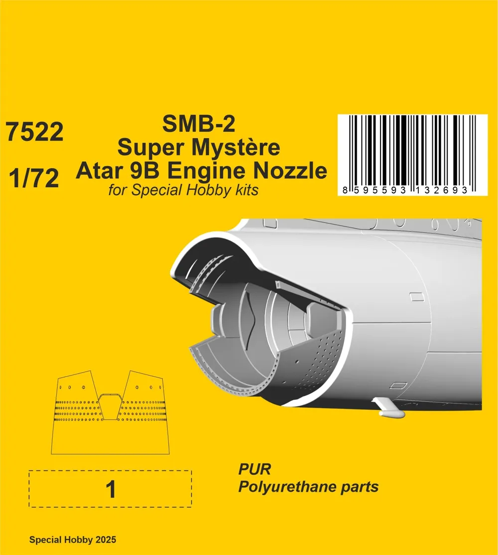 Resinová tryska motoru CMK 7522 Atar 9B pro SMB-2 Super Mystère v měřítku 1/72