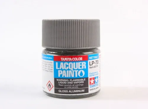 Skleněná lahvička lakové barvy Tamiya LP-70 lesklá hliníková, 10 ml