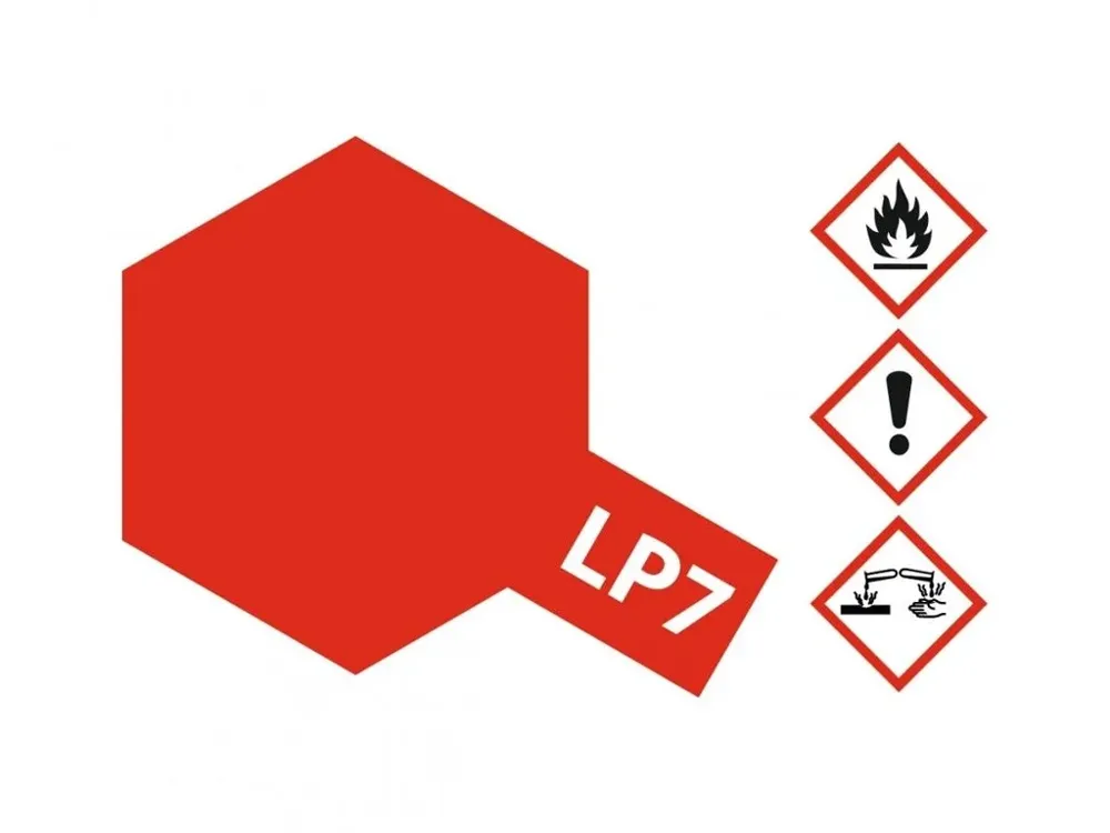 Skleněná lahvička lakové barvy Tamiya LP-7 čistě červená (Pure Red) 10 ml