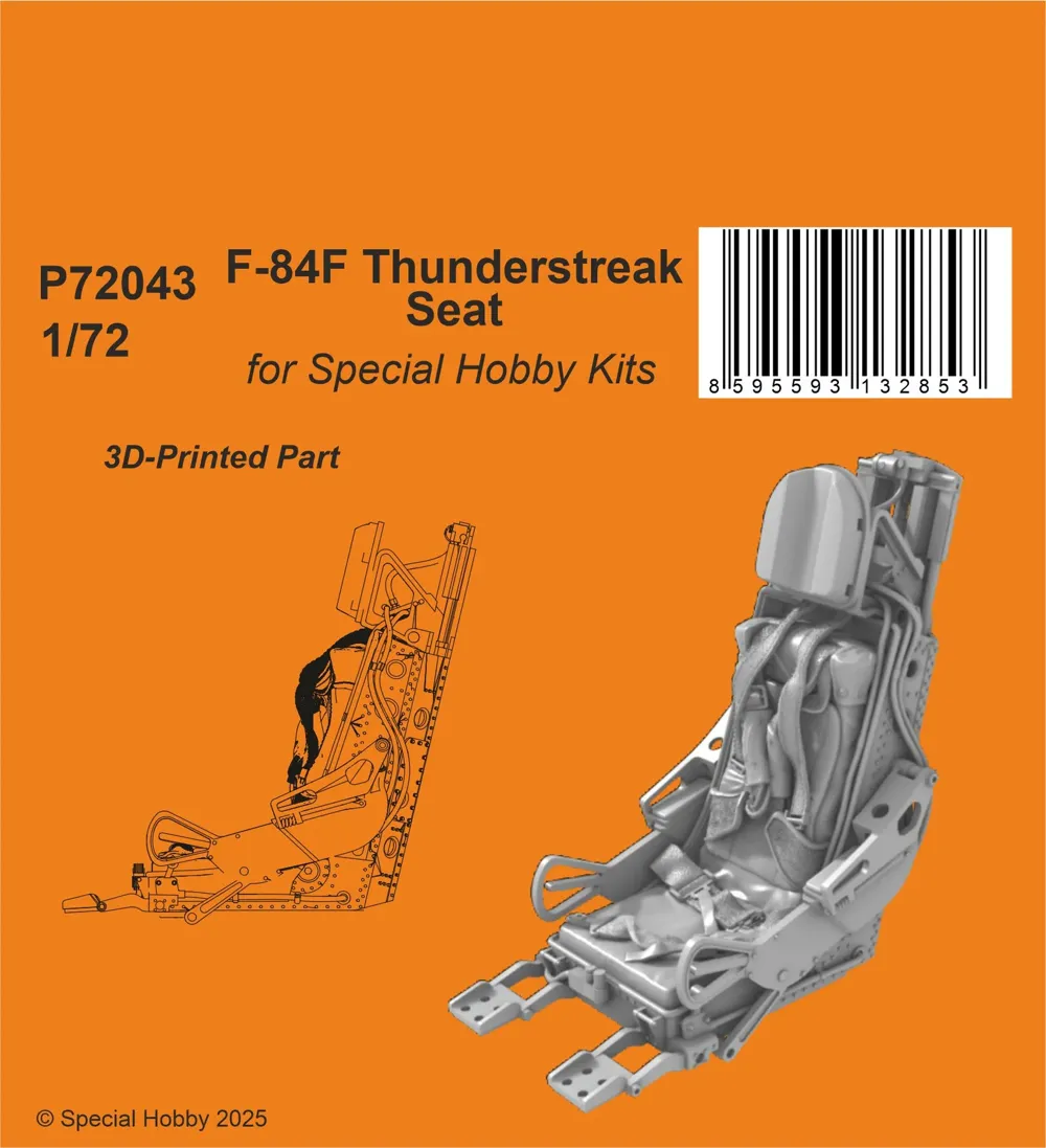 3D tištěná resinová vystřelovací sedačka CMK P72043 pro F-84F Thunderstreak v měřítku 1/72