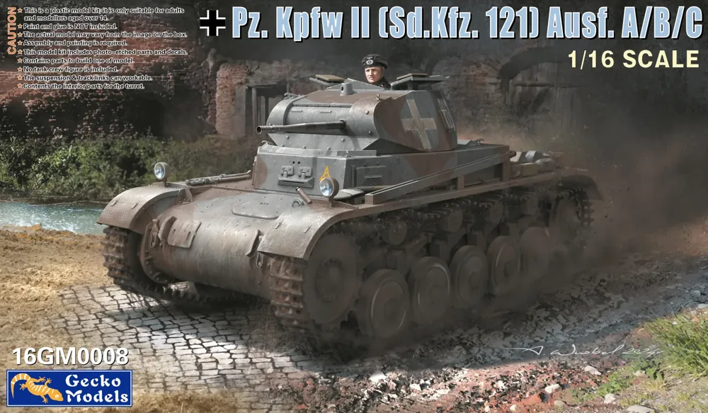 Krabice stavebnice Gecko Models 16GM0008 Pz.Kpfw. II Sd.Kfz.121 Ausf.c v měřítku 1/16