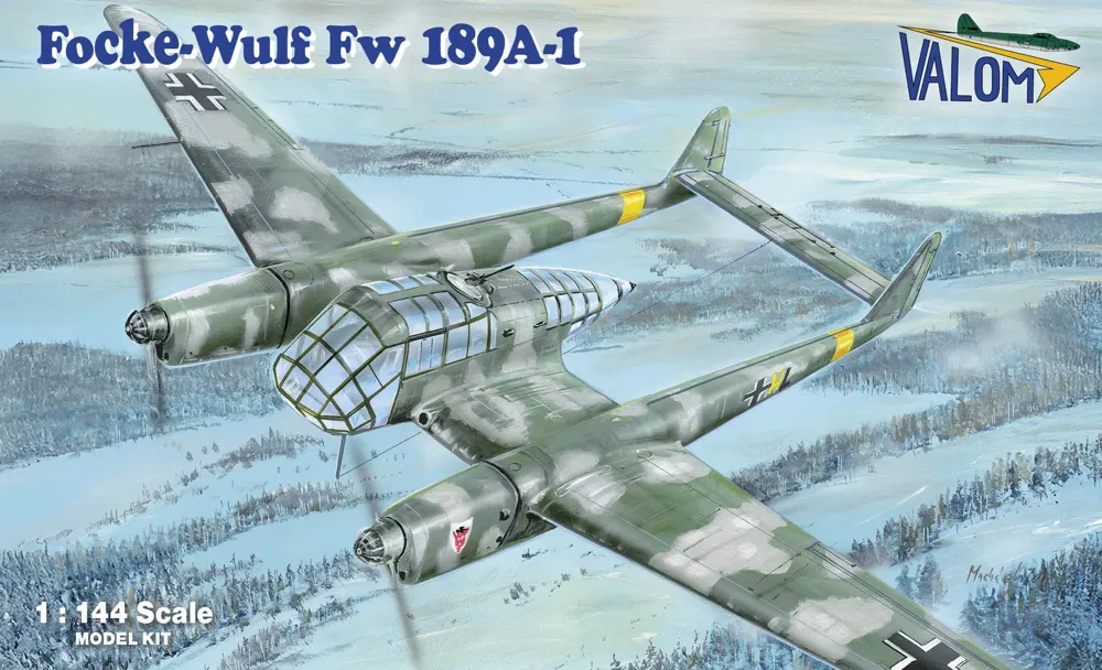 Krabice plastikové stavebnice Valom 14443 Focke-Wulf Fw 189A-1 v měřítku 1/144