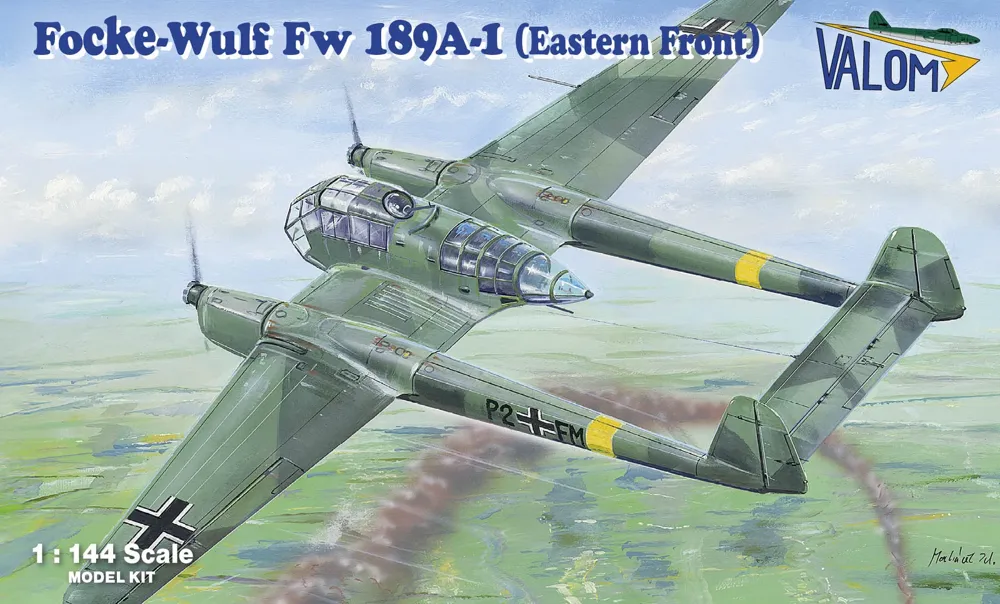 Krabice plastikové stavebnice Valom 14444 Focke-Wulf Fw 189A-1 v měřítku 1/144