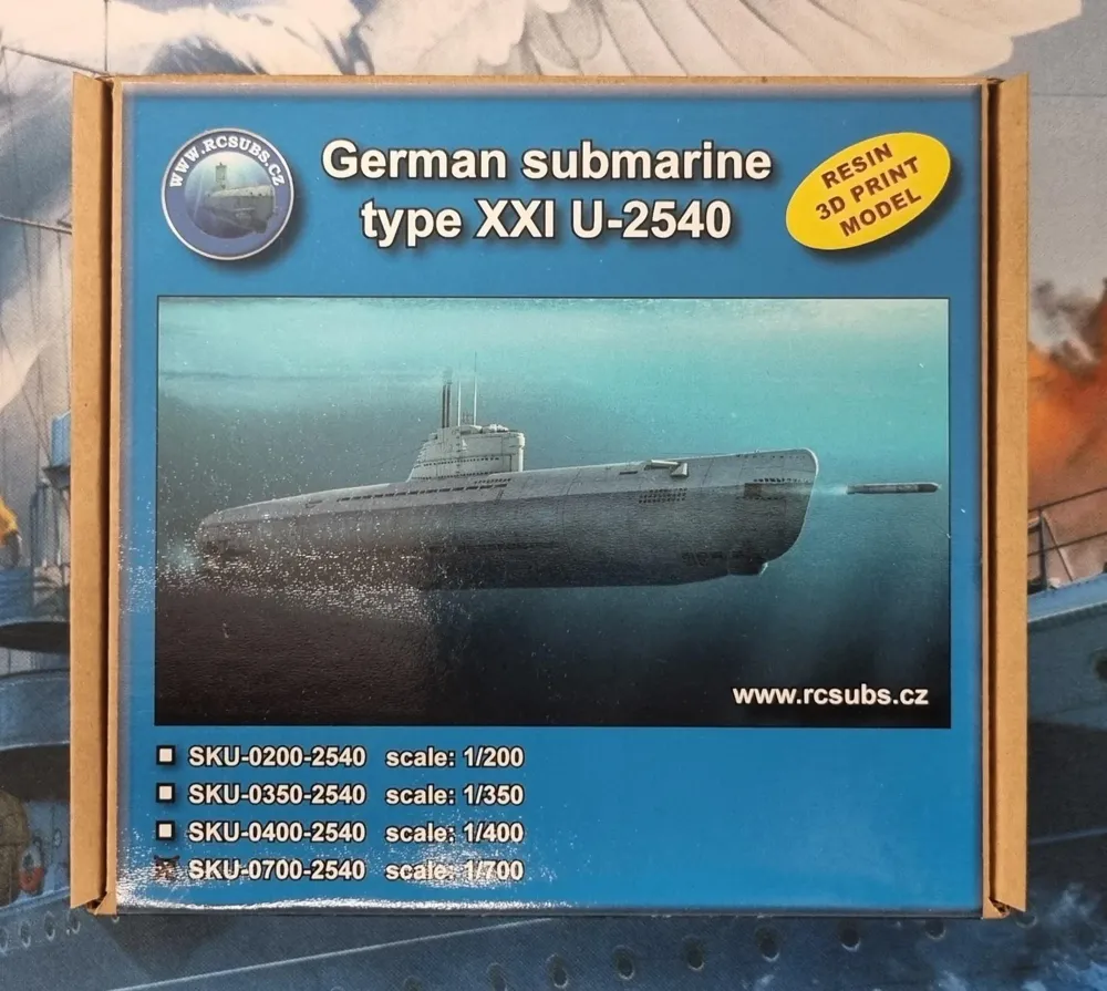 Resinová stavebnice RCSUBS 1/700 německá ponorka typu XXI U-2540 s celým trupem a věží