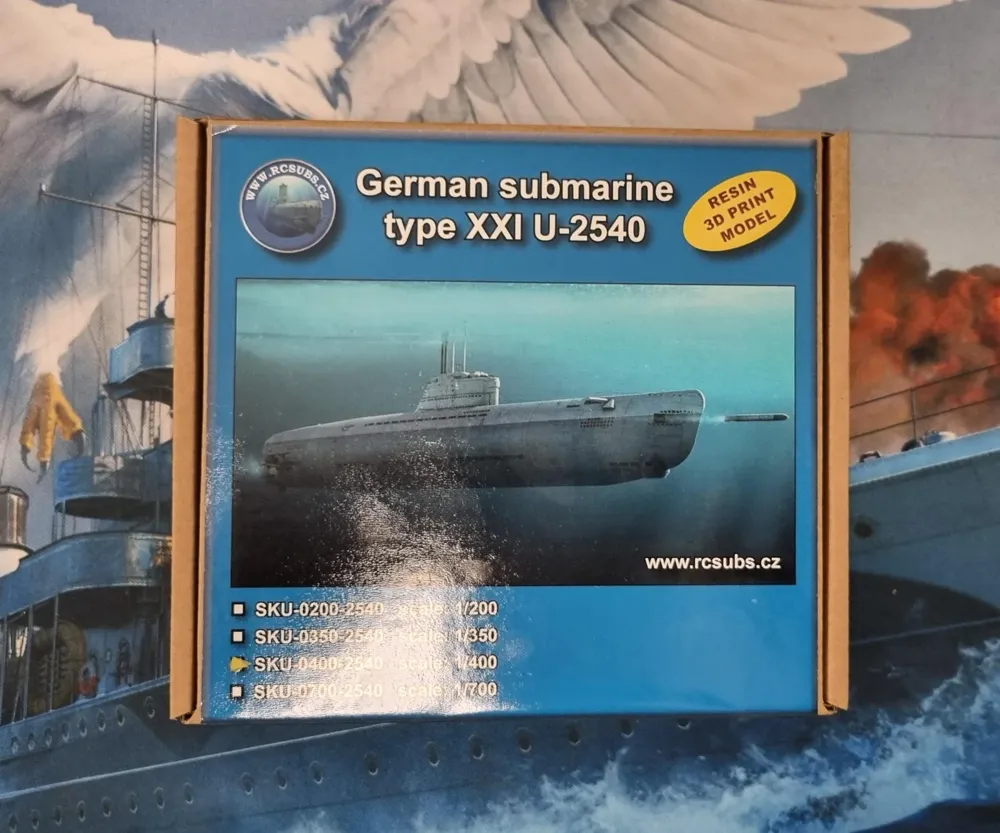 Resinová stavebnice RCSUBS 1/400 německá ponorka typu XXI U-2540 s celým trupem a věží