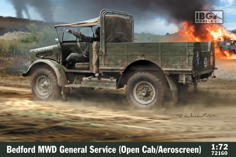 Krabice stavebnice IBG Models 72160 Bedford MWD General Service v měřítku 1/72