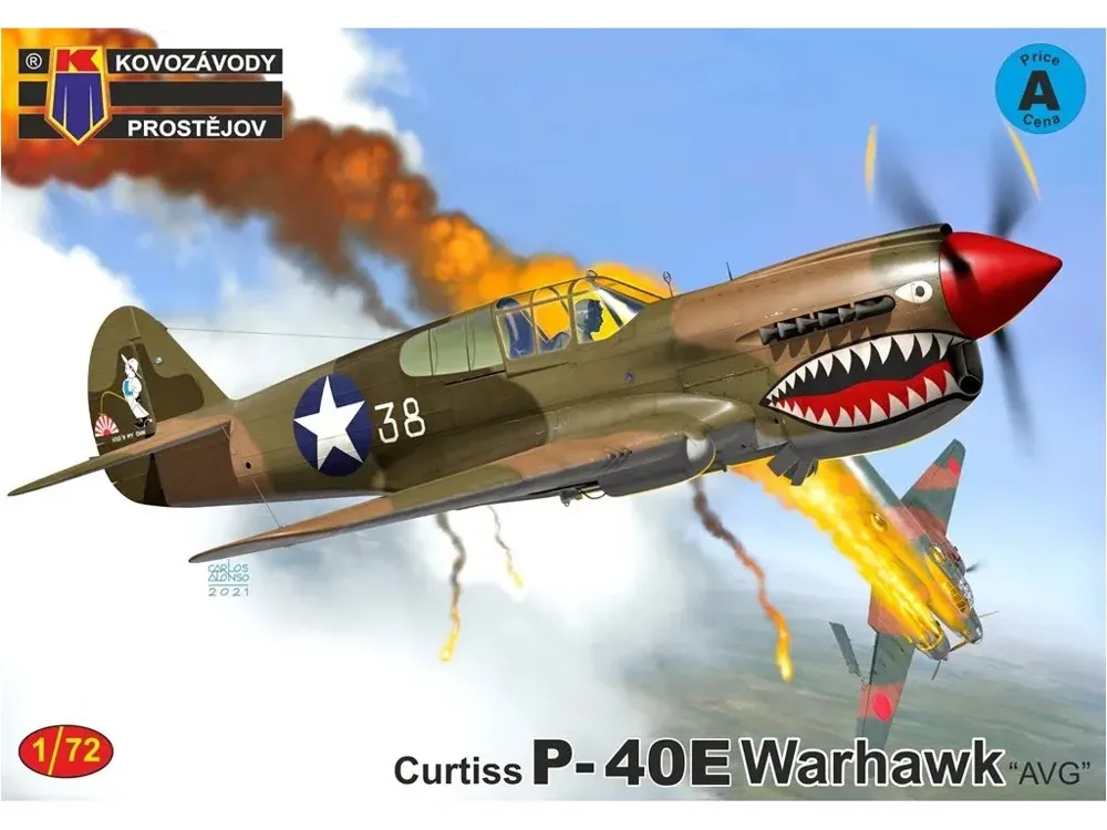 Krabice plastikové stavebnice Kovozávody Prostějov KPM0509 Curtiss P-40E Warhawk v měřítku 1/72