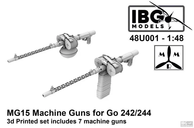 3D tištěné kulomety MG 15 IBG Models 48U001 v měřítku 1/48 pro Gotha Go 242/244