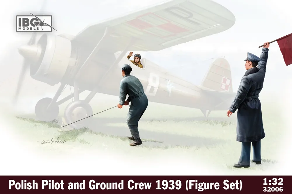 Stavebnice figurek IBG Models 32006 polský pilot a pozemní personál 1939 v měřítku 1/32