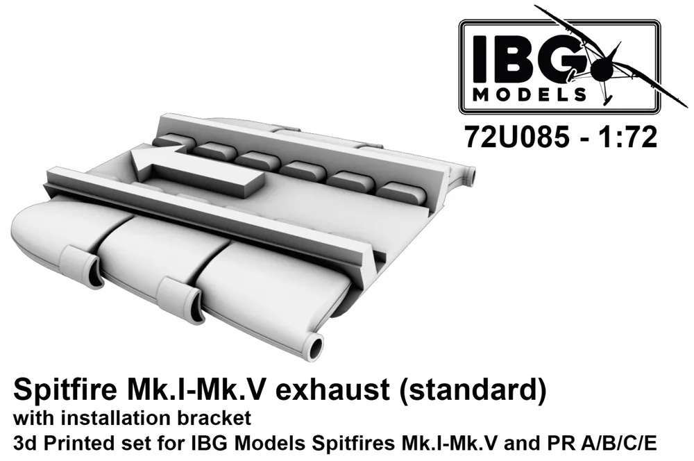 Detailní sada výfuků IBG Models 72U085 pro Spitfire Mk.I–Mk.V v měřítku 1/72
