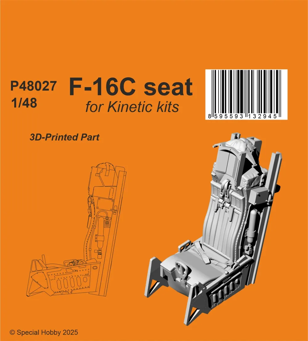 Resinová 3D tištěná sedačka CMK P48027 pro F-16C v měřítku 1/48
