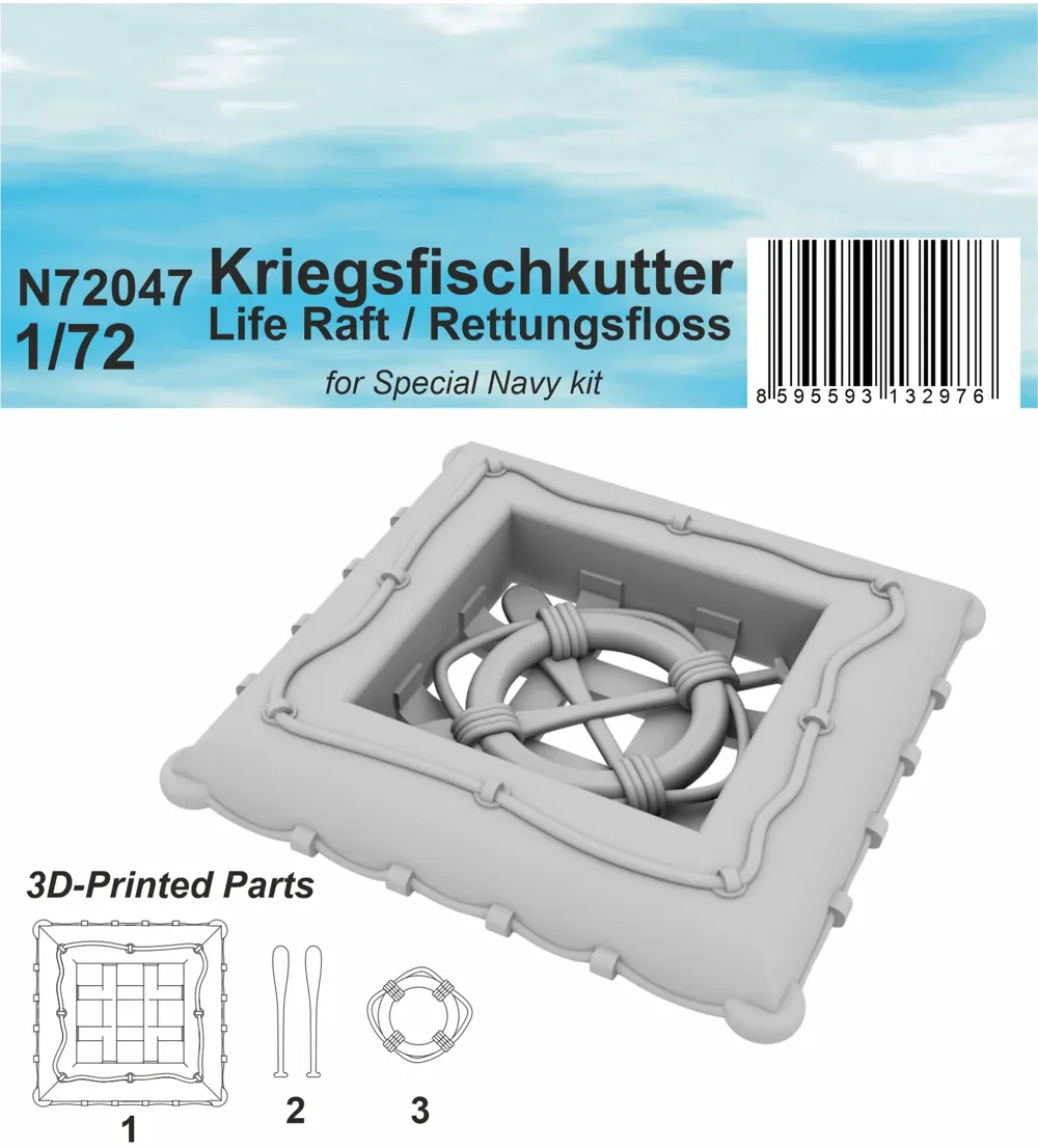Resinová sada CMK N72047 Kriegsfischkutter záchranný vor 1/72 s pádly a záchranným kruhem