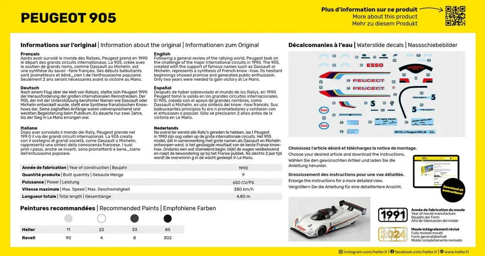 Stavebnice Heller Starter Kit 56110 Peugeot 905 v měřítku 1/43 se zbarvením Esso