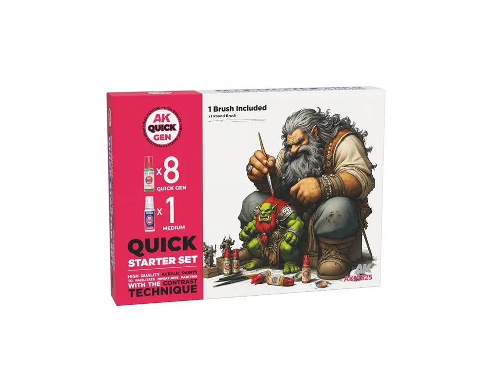Startovací sada AK Interactive AK17525 Quick Gen Set Starter s devíti barvami a štětcem